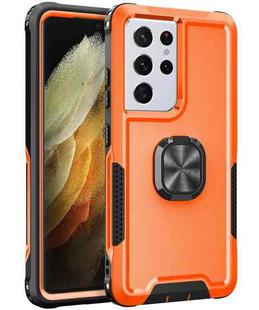 For Samsung Galaxy S21 Ultra 5G 3 in 1 PC + TPU Phone Case with Ring Holder(Orange)