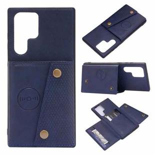 For Samsung Galaxy S22 Ultra 5G Double Buckle PU + TPU Magnetic Phone Case(Blue)