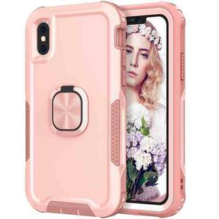 For iPhone X / XS 3 in 1 PC + TPU Phone Case with Ring Holder(Pink)