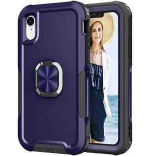 For iPhone XR 3 in 1 PC + TPU Phone Case with Ring Holder(Navy Blue)