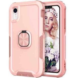 For iPhone XR 3 in 1 PC + TPU Phone Case with Ring Holder(Pink)