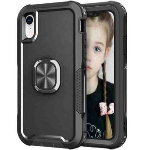 For iPhone XR 3 in 1 PC + TPU Phone Case with Ring Holder(Black)