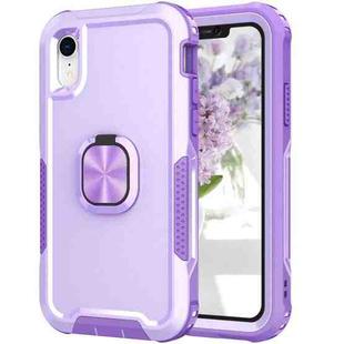For iPhone XR 3 in 1 PC + TPU Phone Case with Ring Holder(Purple)