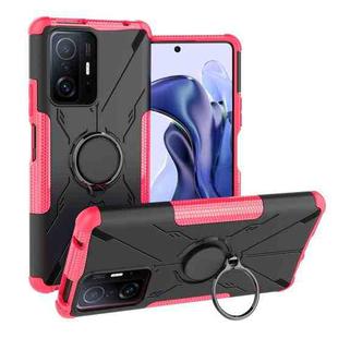 For Xiaomi 11T Armor Bear Shockproof PC + TPU Phone Case with Ring Holder(Rose Red)