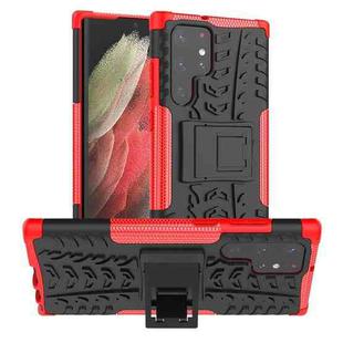 For Samsung Galaxy S22 Ultra 5G Tire Texture TPU + PC Phone Case with Holder(Red)