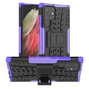 For Samsung Galaxy S22 Ultra 5G Tire Texture TPU + PC Phone Case with Holder(Purple)