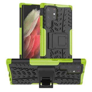 For Samsung Galaxy S22 Ultra 5G Tire Texture TPU + PC Phone Case with Holder(Green)