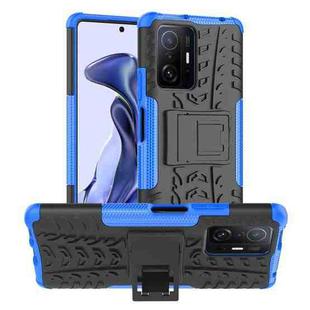 For Xiaomi Mi 11T Tire Texture TPU + PC Phone Case with Holder(Blue)