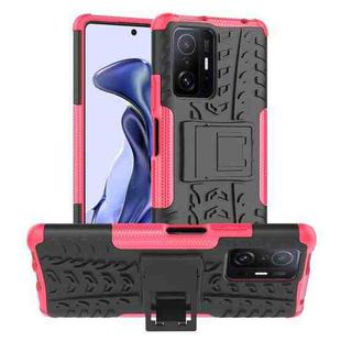 For Xiaomi Mi 11T Tire Texture TPU + PC Phone Case with Holder(Pink)