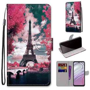 For Motorola Moto G10/G20/G30 Coloured Drawing Cross Texture Horizontal Flip Leather Phone Case with Holder & Card Slots & Wallet & Lanyard(Pink Flower Tower Bridge)