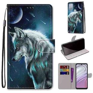 For Motorola Moto G10/G20/G30 Coloured Drawing Cross Texture Horizontal Flip Leather Phone Case with Holder & Card Slots & Wallet & Lanyard(Pensive Wolf)