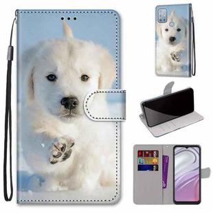 For Motorola Moto G10/G20/G30 Coloured Drawing Cross Texture Horizontal Flip Leather Phone Case with Holder & Card Slots & Wallet & Lanyard(Snow Puppy)