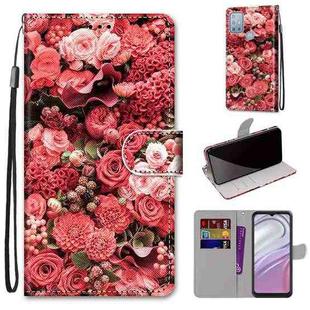 For Motorola Moto G10/G20/G30 Coloured Drawing Cross Texture Horizontal Flip Leather Phone Case with Holder & Card Slots & Wallet & Lanyard(Pink Rose Garden)