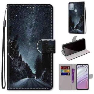 For Motorola Moto G10/G20/G30 Coloured Drawing Cross Texture Horizontal Flip Leather Phone Case with Holder & Card Slots & Wallet & Lanyard(Mountain Road Starry Sky)