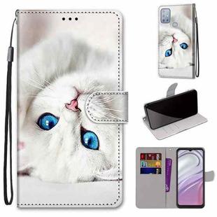 For Motorola Moto G10/G20/G30 Coloured Drawing Cross Texture Horizontal Flip Leather Phone Case with Holder & Card Slots & Wallet & Lanyard(White Kitten)