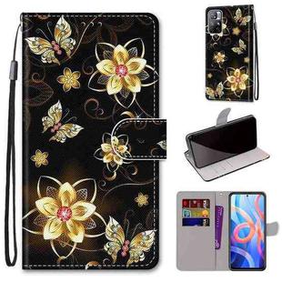For Xiaomi Redmi Note 11 Coloured Drawing Cross Texture Horizontal Flip Leather Phone Case with Holder & Card Slots & Wallet & Lanyard(Gold Diamond Butterfly)