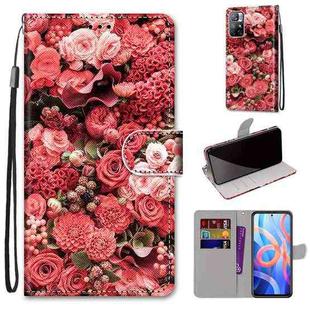 For Xiaomi Redmi Note 11 Coloured Drawing Cross Texture Horizontal Flip Leather Phone Case with Holder & Card Slots & Wallet & Lanyard(Pink Rose Garden)
