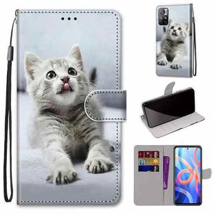 For Xiaomi Redmi Note 11 Coloured Drawing Cross Texture Horizontal Flip Leather Phone Case with Holder & Card Slots & Wallet & Lanyard(Small Grey Cat)