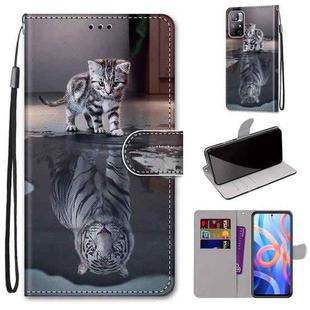 For Xiaomi Redmi Note 11 Coloured Drawing Cross Texture Horizontal Flip Leather Phone Case with Holder & Card Slots & Wallet & Lanyard(Cat Becomes Tiger)