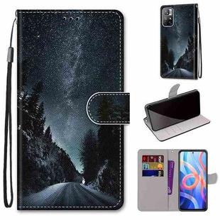 For Xiaomi Redmi Note 11 Coloured Drawing Cross Texture Horizontal Flip Leather Phone Case with Holder & Card Slots & Wallet & Lanyard(Mountain Road Starry Sky)