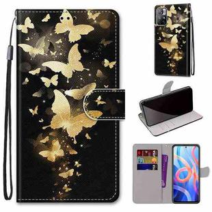 For Xiaomi Redmi Note 11 Coloured Drawing Cross Texture Horizontal Flip Leather Phone Case with Holder & Card Slots & Wallet & Lanyard(Golden Butterfly Group)