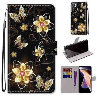 For Xiaomi Redmi Note 11 Pro/11 Pro+ Coloured Drawing Cross Texture Horizontal Flip Leather Phone Case with Holder & Card Slots & Wallet & Lanyard(Gold Diamond Butterfly)