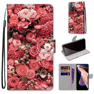 For Xiaomi Redmi Note 11 Pro/11 Pro+ Coloured Drawing Cross Texture Horizontal Flip Leather Phone Case with Holder & Card Slots & Wallet & Lanyard(Pink Rose Garden)