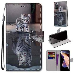 For Xiaomi Redmi Note 11 Pro/11 Pro+ Coloured Drawing Cross Texture Horizontal Flip Leather Phone Case with Holder & Card Slots & Wallet & Lanyard(Cat Becomes Tiger)