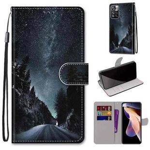 For Xiaomi Redmi Note 11 Pro/11 Pro+ Coloured Drawing Cross Texture Horizontal Flip Leather Phone Case with Holder & Card Slots & Wallet & Lanyard(Mountain Road Starry Sky)