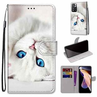 For Xiaomi Redmi Note 11 Pro/11 Pro+ Coloured Drawing Cross Texture Horizontal Flip Leather Phone Case with Holder & Card Slots & Wallet & Lanyard(White Kitten)