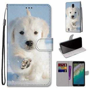 For Nokia C01 Plus Coloured Drawing Cross Texture Horizontal Flip Leather Phone Case with Holder & Card Slots & Wallet & Lanyard(Snow Puppy)