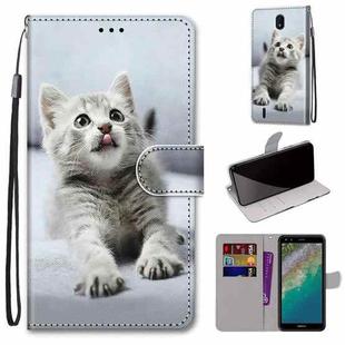 For Nokia C01 Plus Coloured Drawing Cross Texture Horizontal Flip Leather Phone Case with Holder & Card Slots & Wallet & Lanyard(Small Grey Cat)