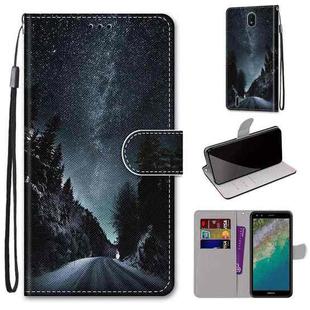 For Nokia C01 Plus Coloured Drawing Cross Texture Horizontal Flip Leather Phone Case with Holder & Card Slots & Wallet & Lanyard(Mountain Road Starry Sky)