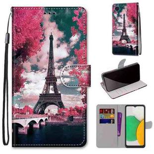 For Samsung Galaxy A03 Core Coloured Drawing Cross Texture Horizontal Flip Leather Phone Case with Holder & Card Slots & Wallet & Lanyard(Pink Flower Tower Bridge)