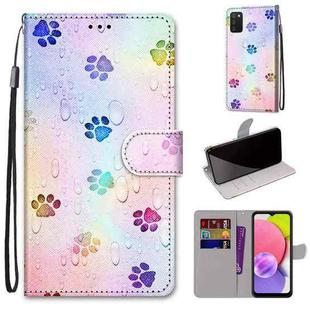 For Samsung Galaxy A03s 166mm Version Coloured Drawing Cross Texture Horizontal Flip Leather Phone Case with Holder & Card Slots & Wallet & Lanyard(Footprint Water Drops)