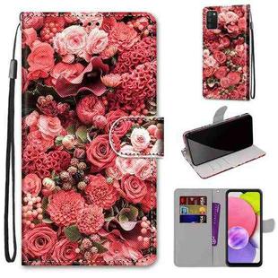 For Samsung Galaxy A03s 166mm Version Coloured Drawing Cross Texture Horizontal Flip Leather Phone Case with Holder & Card Slots & Wallet & Lanyard(Pink Rose Garden)