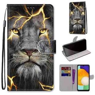 For Samsung Galaxy A13 4G Coloured Drawing Cross Texture Horizontal Flip Leather Phone Case with Holder & Card Slots & Wallet & Lanyard(Fission Lion)