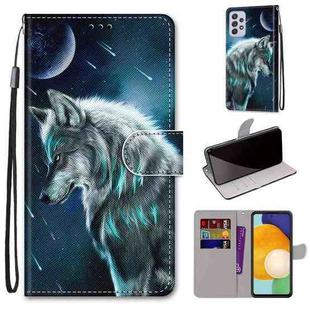 For Samsung Galaxy A33 5G Coloured Drawing Cross Texture Horizontal Flip Leather Phone Case with Holder & Card Slots & Wallet & Lanyard(Pensive Wolf)