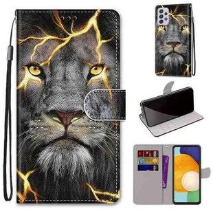 For Samsung Galaxy A33 5G Coloured Drawing Cross Texture Horizontal Flip Leather Phone Case with Holder & Card Slots & Wallet & Lanyard(Fission Lion)