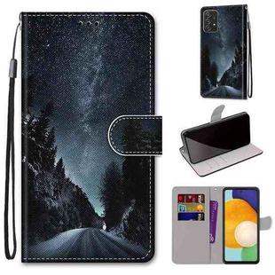 For Samsung Galaxy A53 5G Coloured Drawing Cross Texture Horizontal Flip Leather Phone Case with Holder & Card Slots & Wallet & Lanyard(Mountain Road Starry Sky)