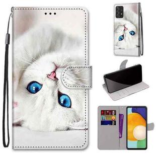 For Samsung Galaxy A53 5G Coloured Drawing Cross Texture Horizontal Flip Leather Phone Case with Holder & Card Slots & Wallet & Lanyard(White Kitten)