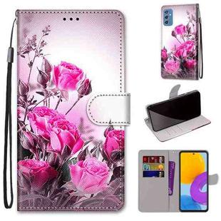 For Samsung Galaxy M52 5G Coloured Drawing Cross Texture Horizontal Flip Leather Phone Case with Holder & Card Slots & Wallet & Lanyard(Wild Rose)