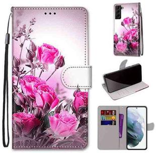 For Samsung Galaxy S22+ 5G Coloured Drawing Cross Texture Horizontal Flip Leather Phone Case with Holder & Card Slots & Wallet & Lanyard(Wild Rose)