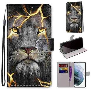 For Samsung Galaxy S22+ 5G Coloured Drawing Cross Texture Horizontal Flip Leather Phone Case with Holder & Card Slots & Wallet & Lanyard(Fission Lion)