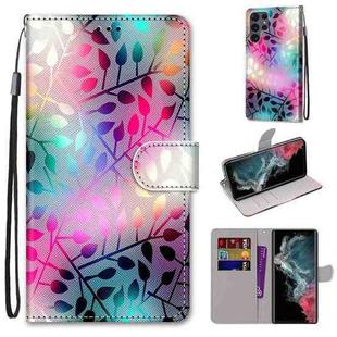 For Samsung Galaxy S22 Ultra 5G Coloured Drawing Cross Texture Horizontal Flip Leather Phone Case with Holder & Card Slots & Wallet & Lanyard(Translucent Glass)