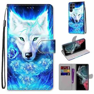 For Samsung Galaxy S22 Ultra 5G Coloured Drawing Cross Texture Horizontal Flip Leather Phone Case with Holder & Card Slots & Wallet & Lanyard(Dick Rose Wolf)