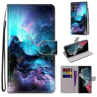 For Samsung Galaxy S22 Ultra 5G Coloured Drawing Cross Texture Horizontal Flip Leather Phone Case with Holder & Card Slots & Wallet & Lanyard(Colorful Clouds)
