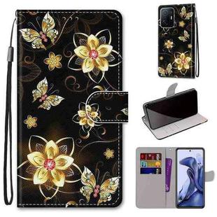 For Xiaomi 11T / 11T Pro Coloured Drawing Cross Texture Horizontal Flip Leather Phone Case with Holder & Card Slots & Wallet & Lanyard(Gold Diamond Butterfly)