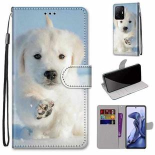 For Xiaomi 11T / 11T Pro Coloured Drawing Cross Texture Horizontal Flip Leather Phone Case with Holder & Card Slots & Wallet & Lanyard(Snow Puppy)