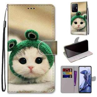 For Xiaomi 11T / 11T Pro Coloured Drawing Cross Texture Horizontal Flip Leather Phone Case with Holder & Card Slots & Wallet & Lanyard(Frog Kitten)